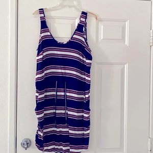 Sleeveless navy, blue and red striped dress